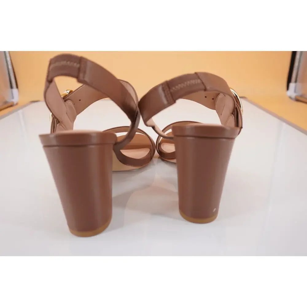 Stuart Weitzman Pearlring 75 mm Block Heel Buckle Sandal SZ 5.5 Camel NIB $495